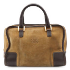 Loewe Amazona 27 Mini Boston Bag Suede Leather Beige Dark Brown Gold