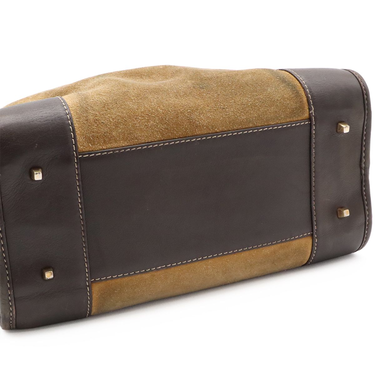 Loewe Amazona 27 Mini Boston Bag Suede Leather Beige Dark Brown Gold — view 8