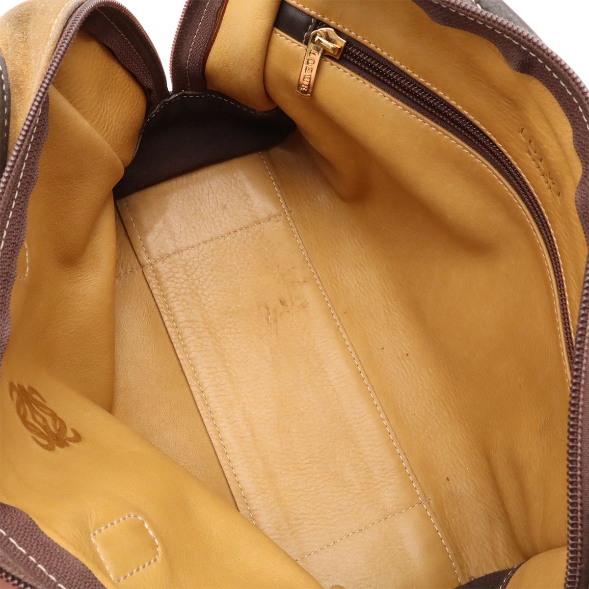 Loewe Amazona 27 Mini Boston Bag Suede Leather Beige Dark Brown Gold — view 9
