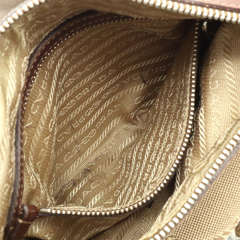 Prada Logo Jacquard Shoulder Bag Crossbody Canvas Leather Khaki Beige Dark — view 9