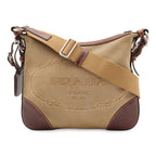 Prada Logo Jacquard Shoulder Bag Crossbody Canvas Leather Khaki Beige Dark