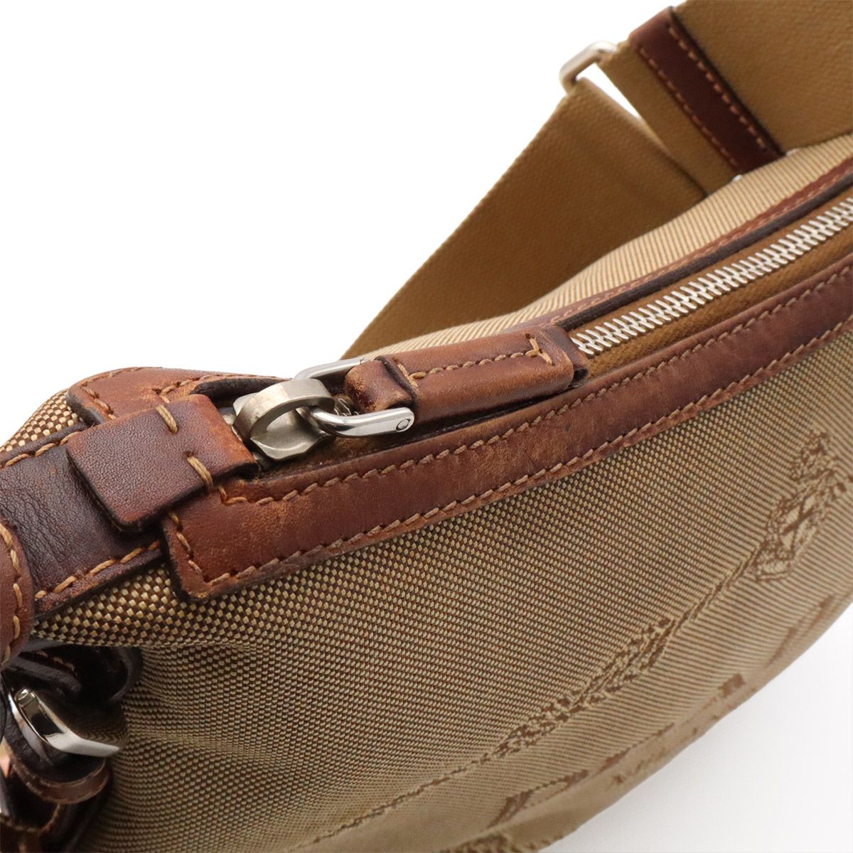 Prada Logo Jacquard Shoulder Bag Crossbody Canvas Leather Khaki Beige Dark — view 5