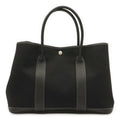 Hermes Garden Party PM Tote Shoulder Bag Toile Officier Leather Black