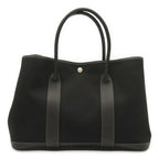 Hermes Garden Party PM Tote Shoulder Bag Toile Officier Leather Black