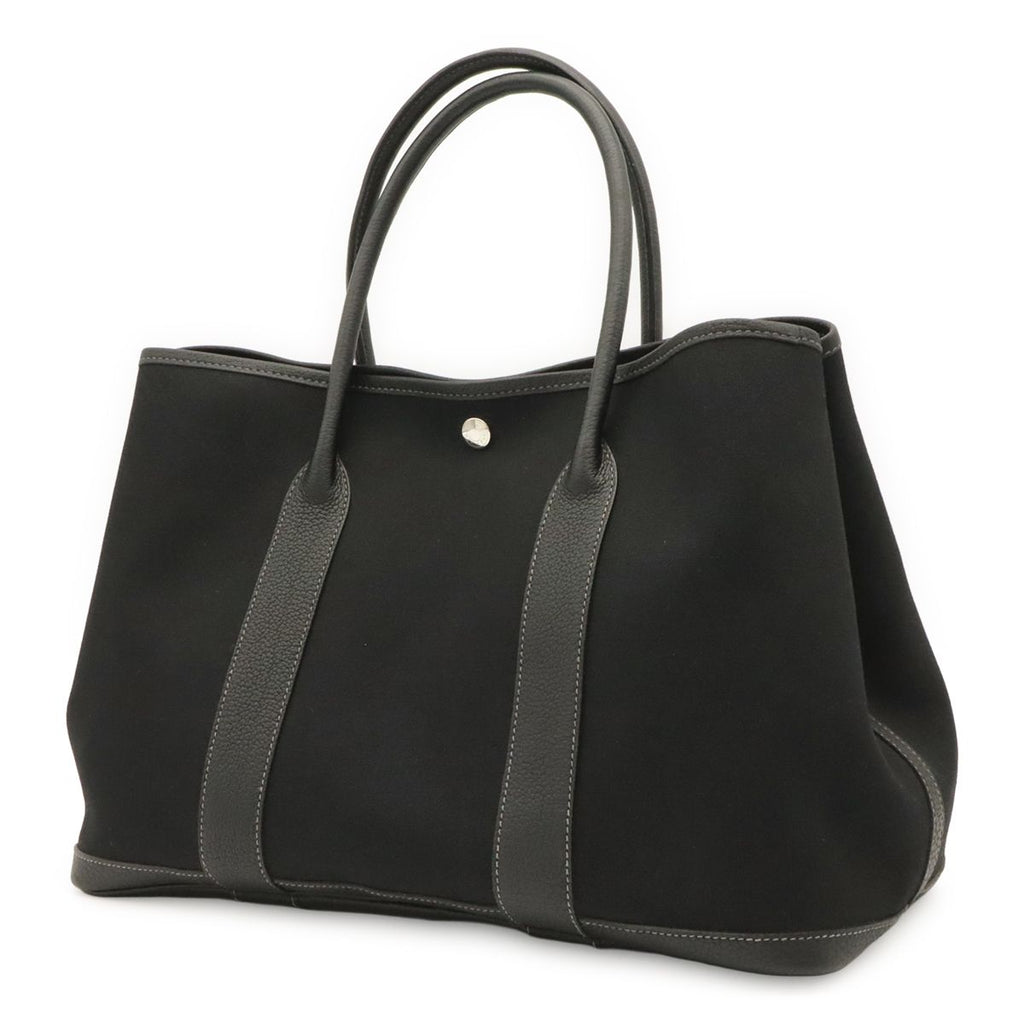 Hermes Garden Party PM Tote Shoulder Bag Toile Officier Leather Black — view 2