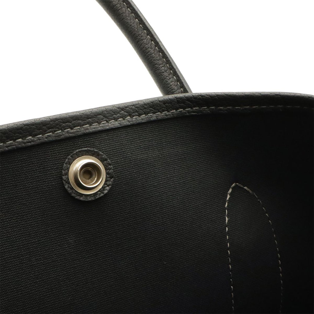 Hermes Garden Party PM Tote Shoulder Bag Toile Officier Leather Black — view 6