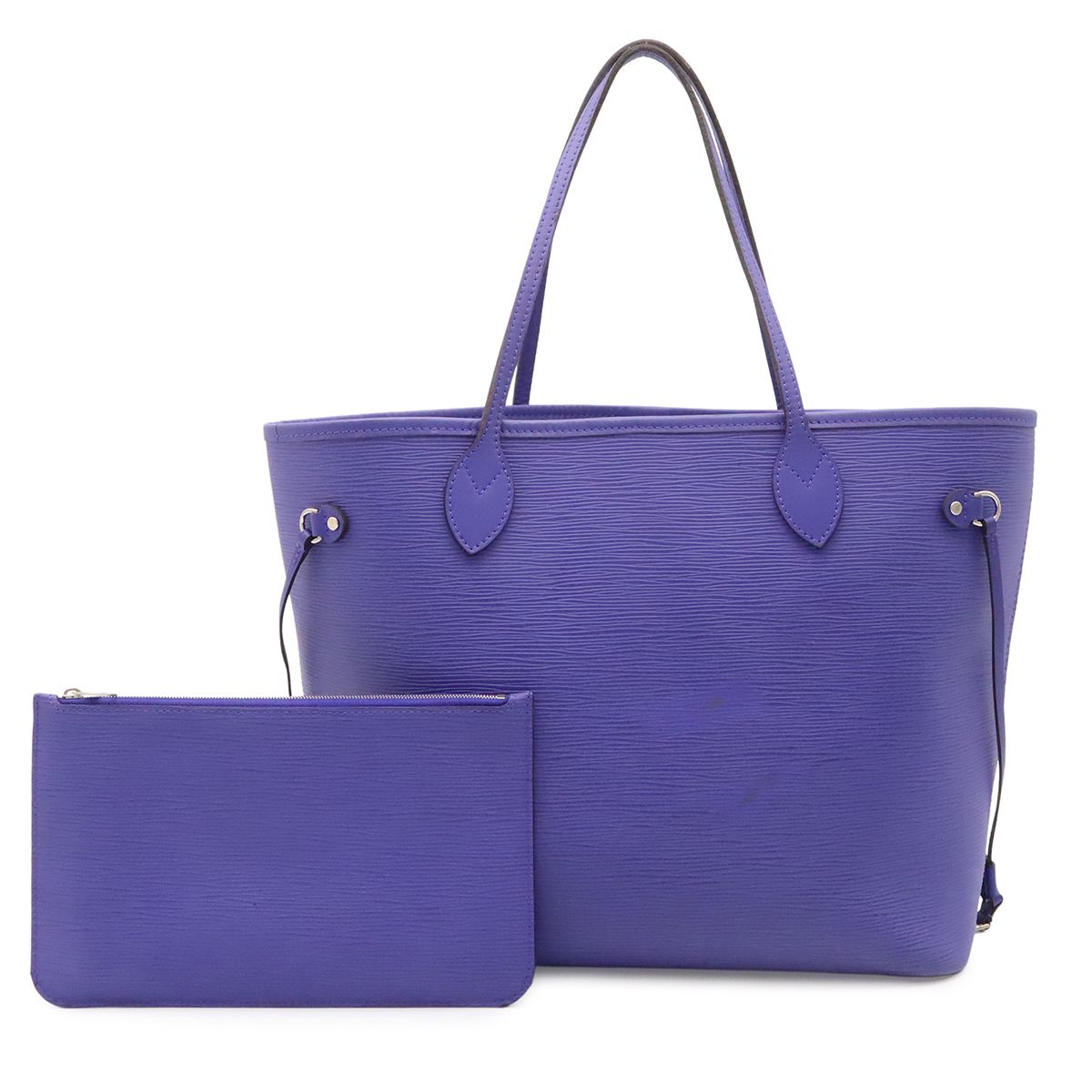 Louis Vuitton Epi Neverfull MM Tote Shoulder Bag Leather Fig Purple Pouch