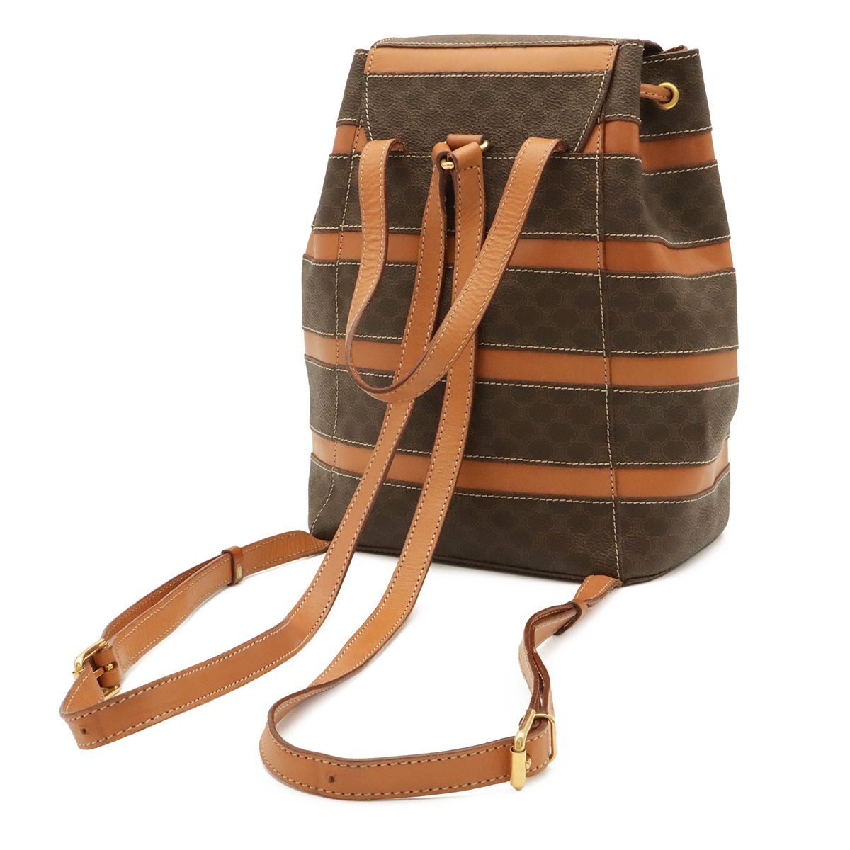 Celine Macadam Backpack Leather Beige Dark Brown Gold — view 2
