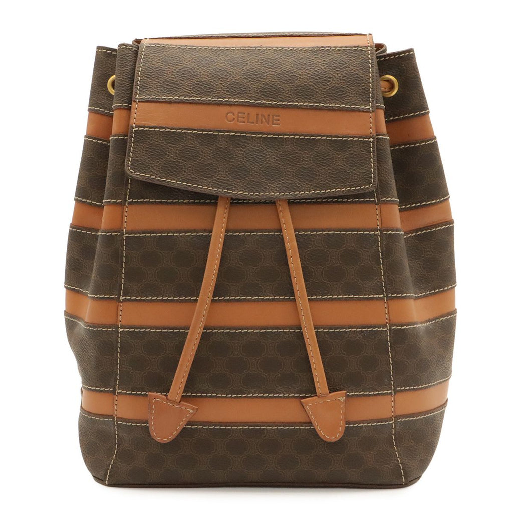 Celine Macadam Backpack Leather Beige Dark Brown Gold