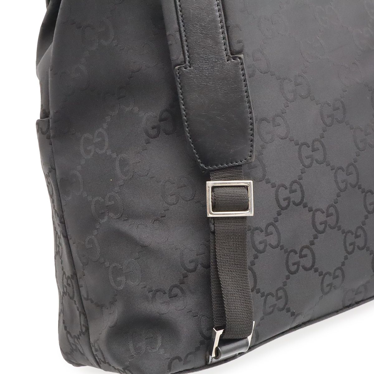 Gucci GG Nylon Backpack Leather Black Silver — view 8