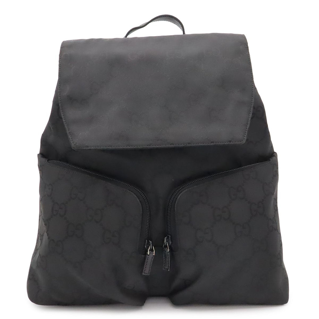 Gucci GG Nylon Backpack Leather Black Silver