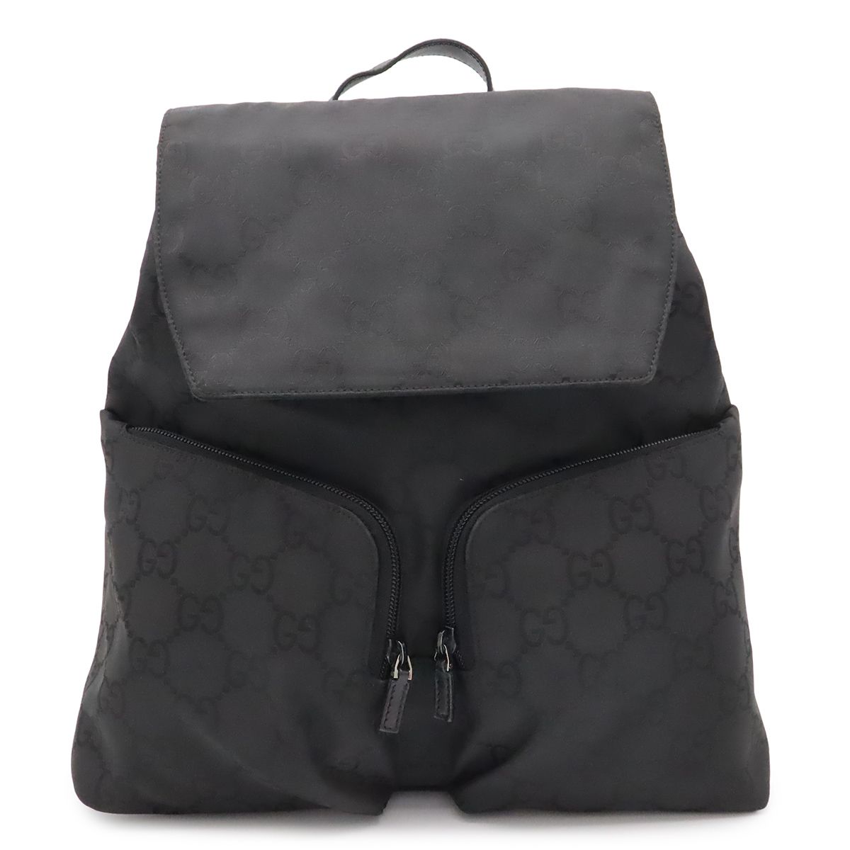 Gucci GG Nylon Backpack Leather Black Silver