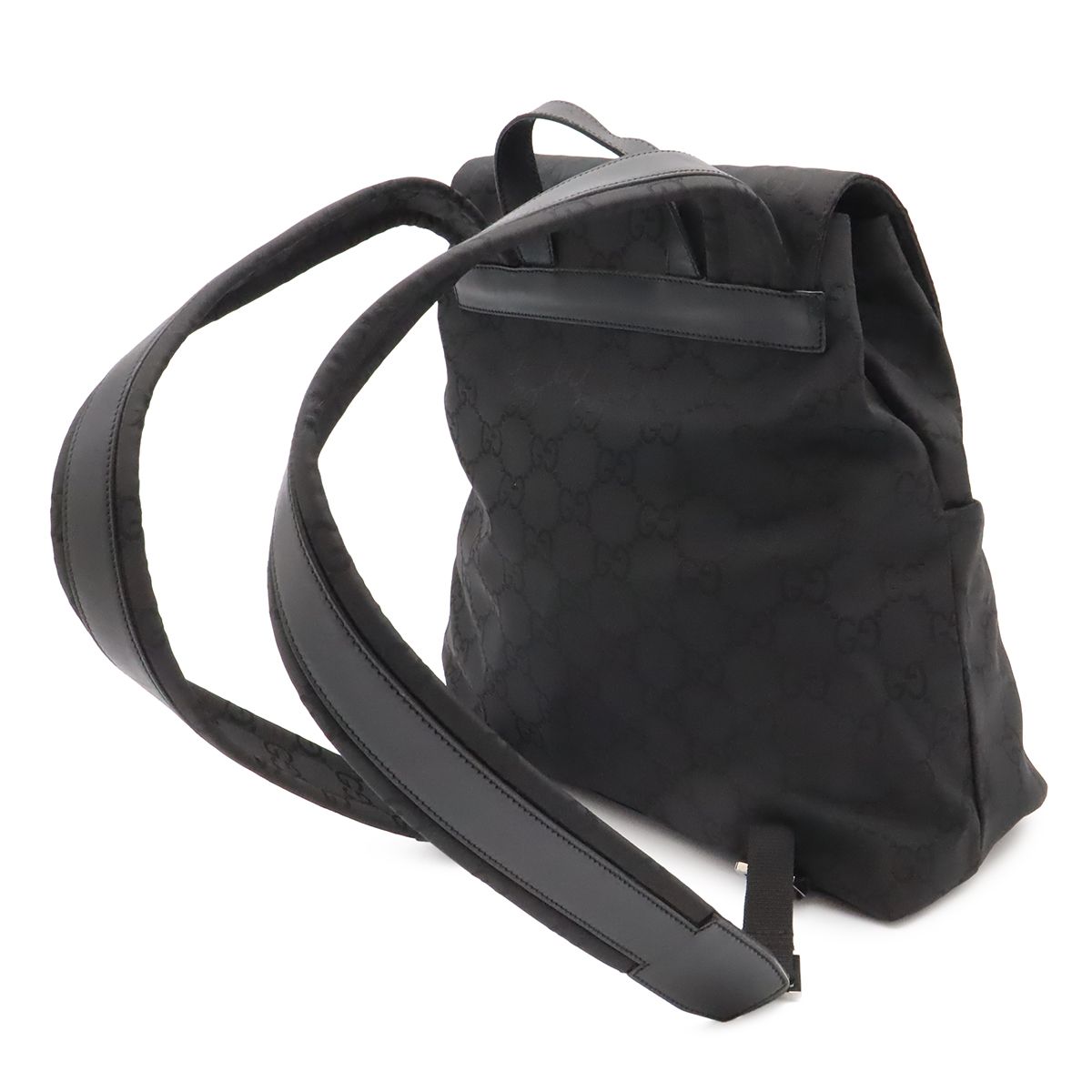 Gucci GG Nylon Backpack Leather Black Silver — view 2