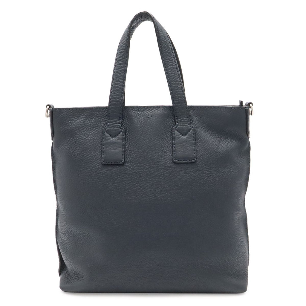 Fendi Carla Selleria Tote Shoulder Bag Leather Navy Silver
