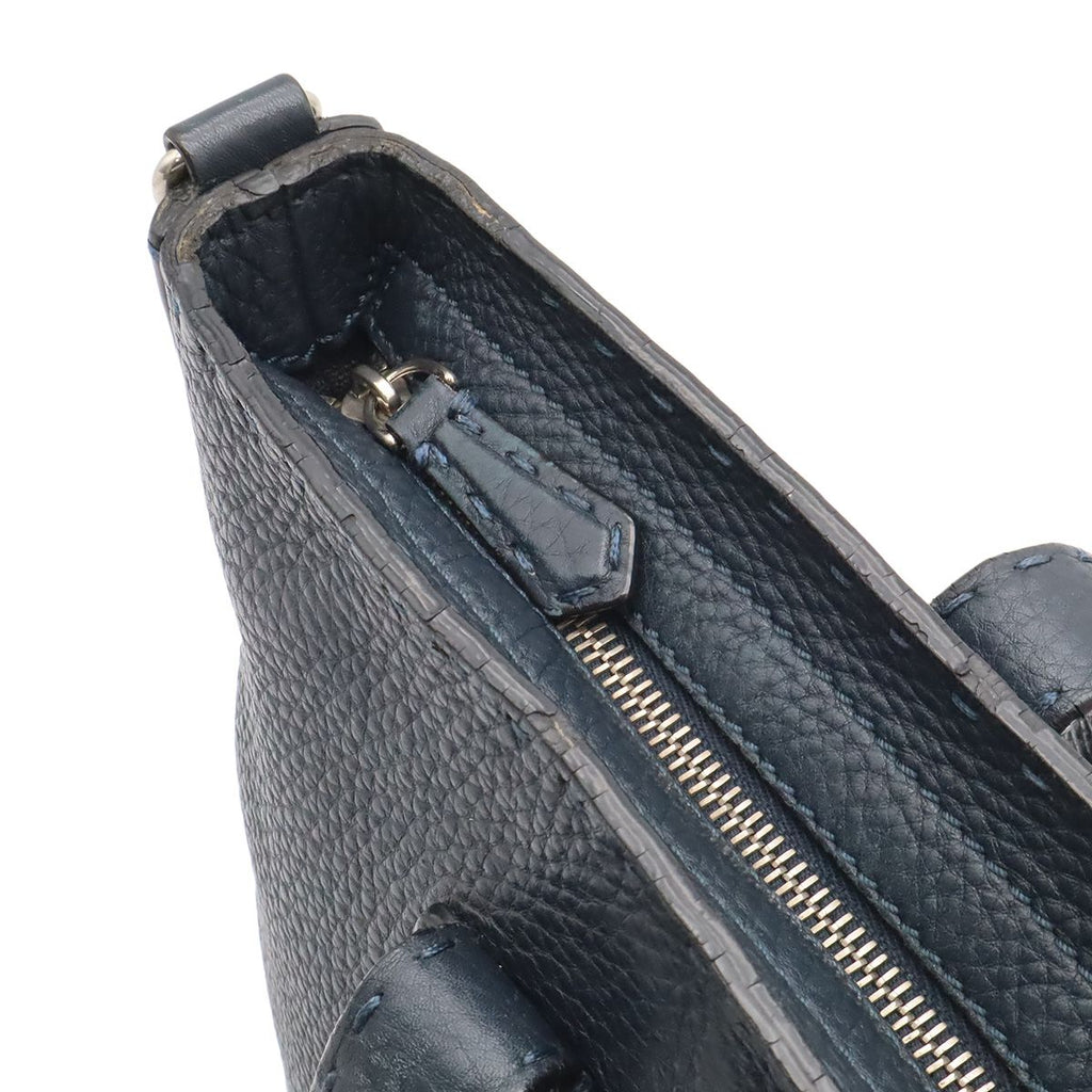 Fendi Carla Selleria Tote Shoulder Bag Leather Navy Silver — view 5