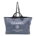 Chanel Deauville GM 2-Way Chain Tote Logo Shoulder Canvas Leather Blue