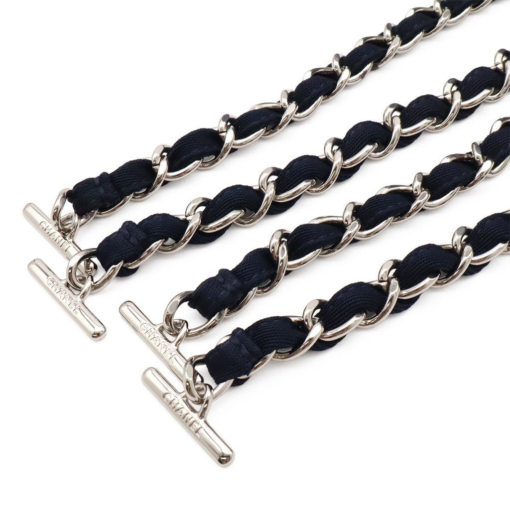 Chanel Deauville GM 2-Way Chain Tote Logo Shoulder Canvas Leather Blue — view 5