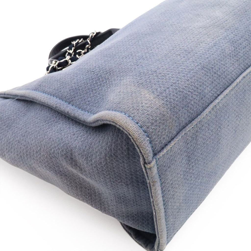 Chanel Deauville GM 2-Way Chain Tote Logo Shoulder Canvas Leather Blue — view 3