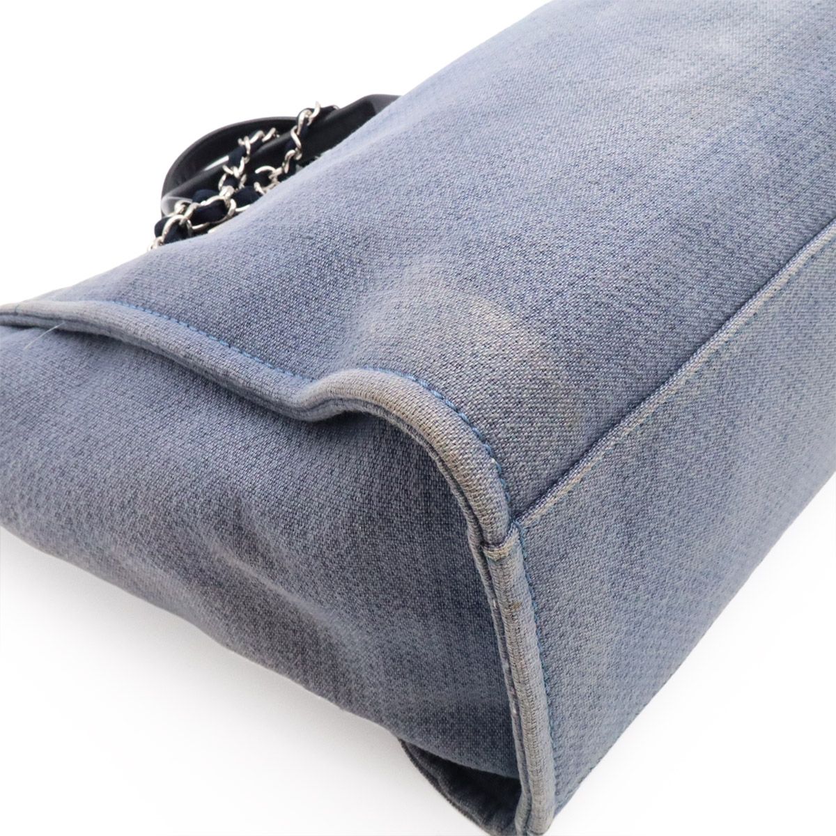 Chanel Deauville GM 2-Way Chain Tote Logo Shoulder Canvas Leather Blue — view 3