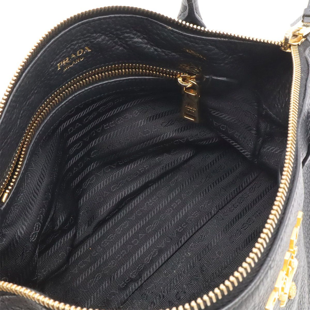 Prada Vitello Daino 2-Way Shoulder Bag Stripe Nero Black Gold — view 6