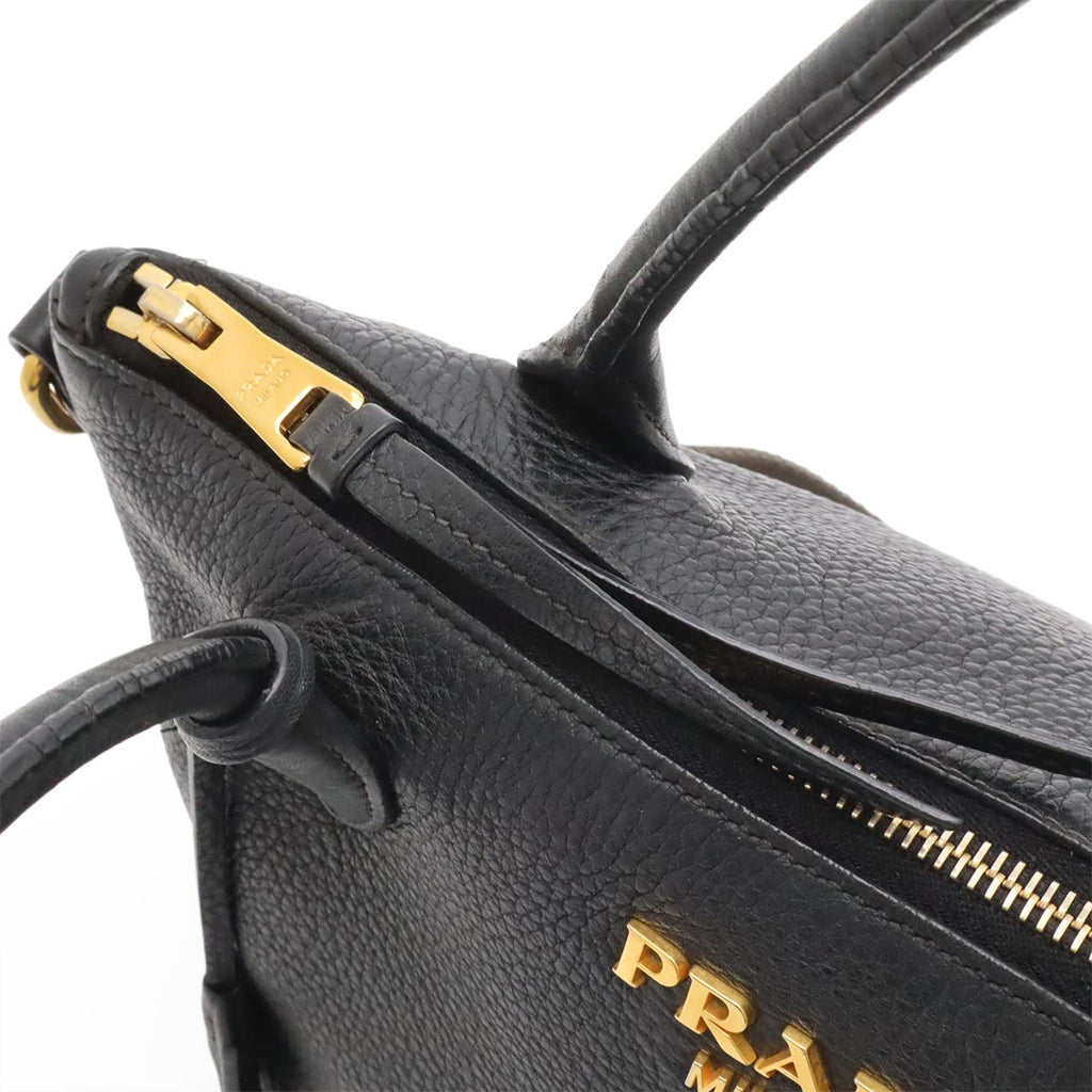 Prada Vitello Daino 2-Way Shoulder Bag Stripe Nero Black Gold — view 5