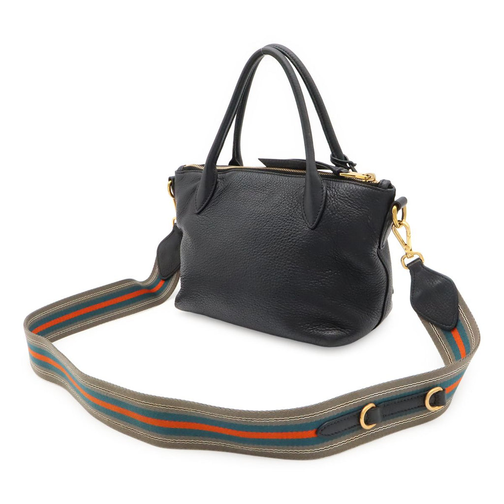 Prada Vitello Daino 2-Way Shoulder Bag Stripe Nero Black Gold — view 2