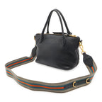 Prada Vitello Daino 2-Way Shoulder Bag Stripe Nero Black Gold — view 2