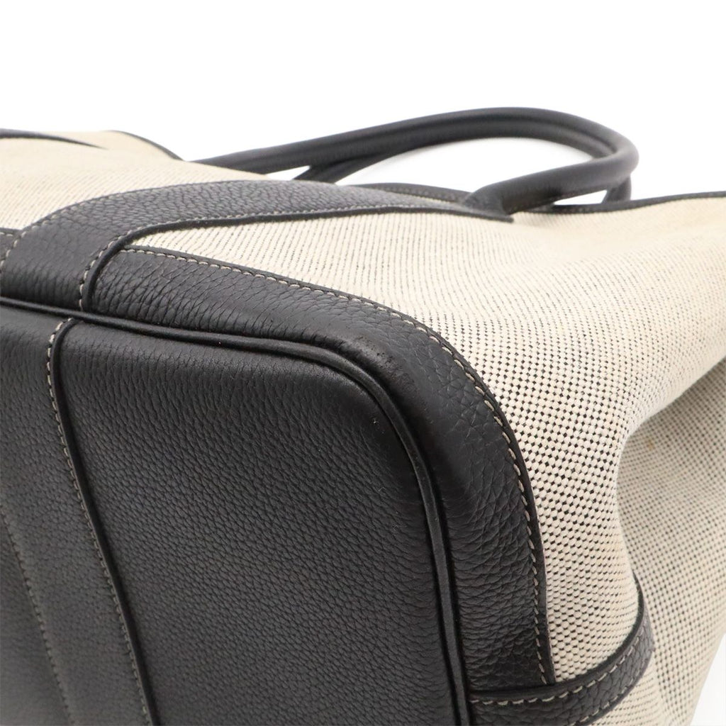 Hermes Garden Party PM Bolduc Ribbon Tote Toile Ash Leather Gray Black — view 3