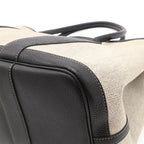 Hermes Garden Party PM Bolduc Ribbon Tote Toile Ash Leather Gray Black — view 3