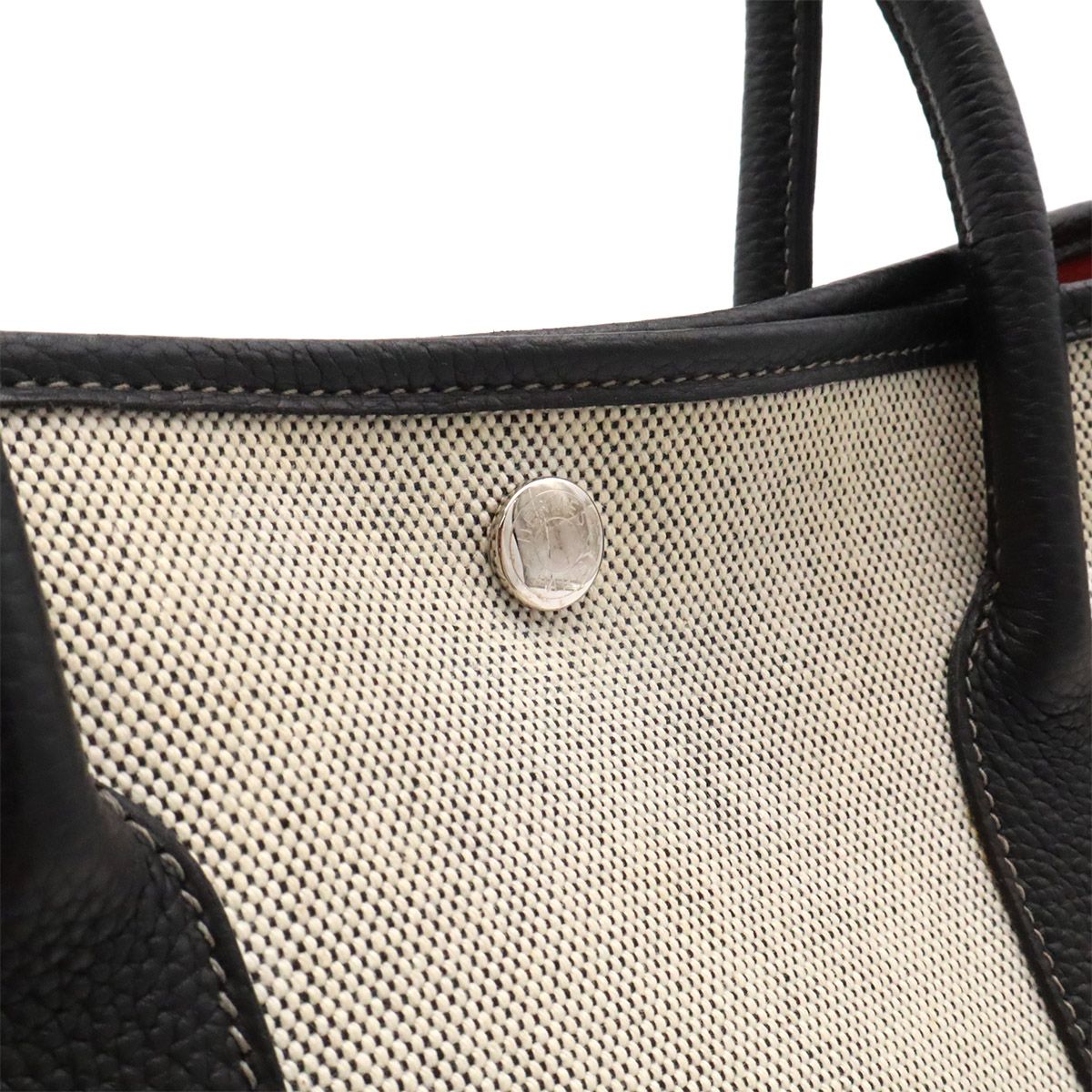 Hermes Garden Party PM Bolduc Ribbon Tote Toile Ash Leather Gray Black — view 5