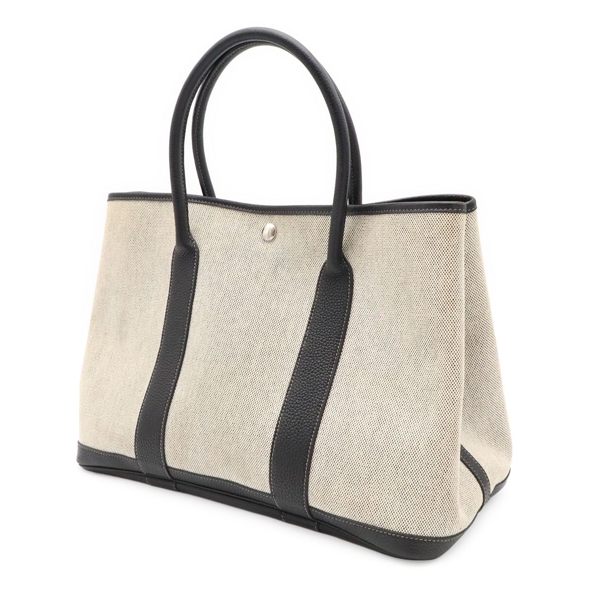 Hermes Garden Party PM Bolduc Ribbon Tote Toile Ash Leather Gray Black — view 2