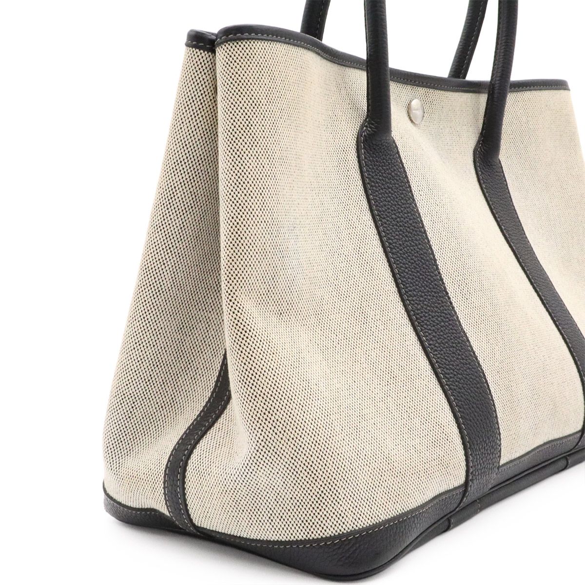 Hermes Garden Party PM Bolduc Ribbon Tote Toile Ash Leather Gray Black — view 7