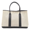 Hermes Garden Party PM Bolduc Ribbon Tote Toile Ash Leather Gray Black
