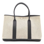 Hermes Garden Party PM Bolduc Ribbon Tote Toile Ash Leather Gray Black