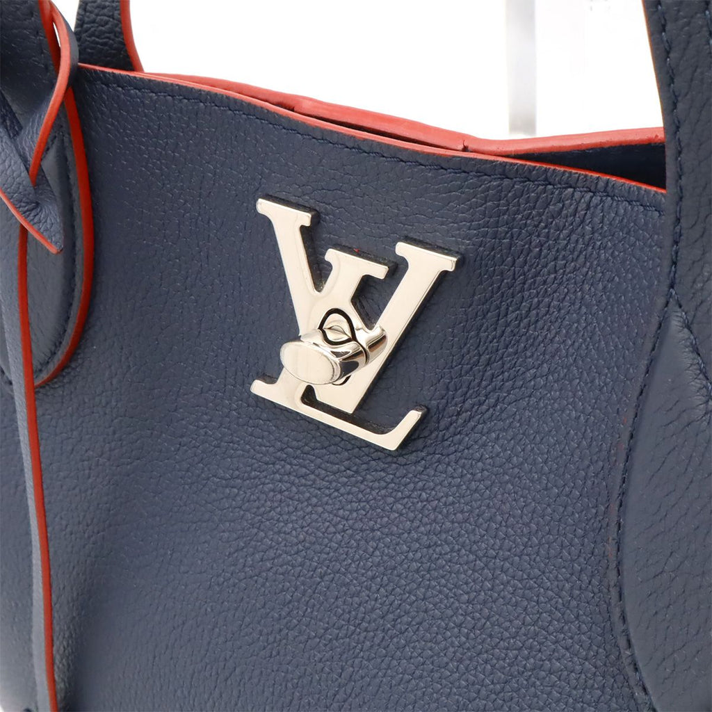 Louis Vuitton Lockme Go Tote Shoulder Turnlock Leather Marine Rouge Navy Silver — view 7