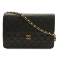 Chanel Quilted CC Logo Chain Shoulder Bag Lambskin Leather Black Gold