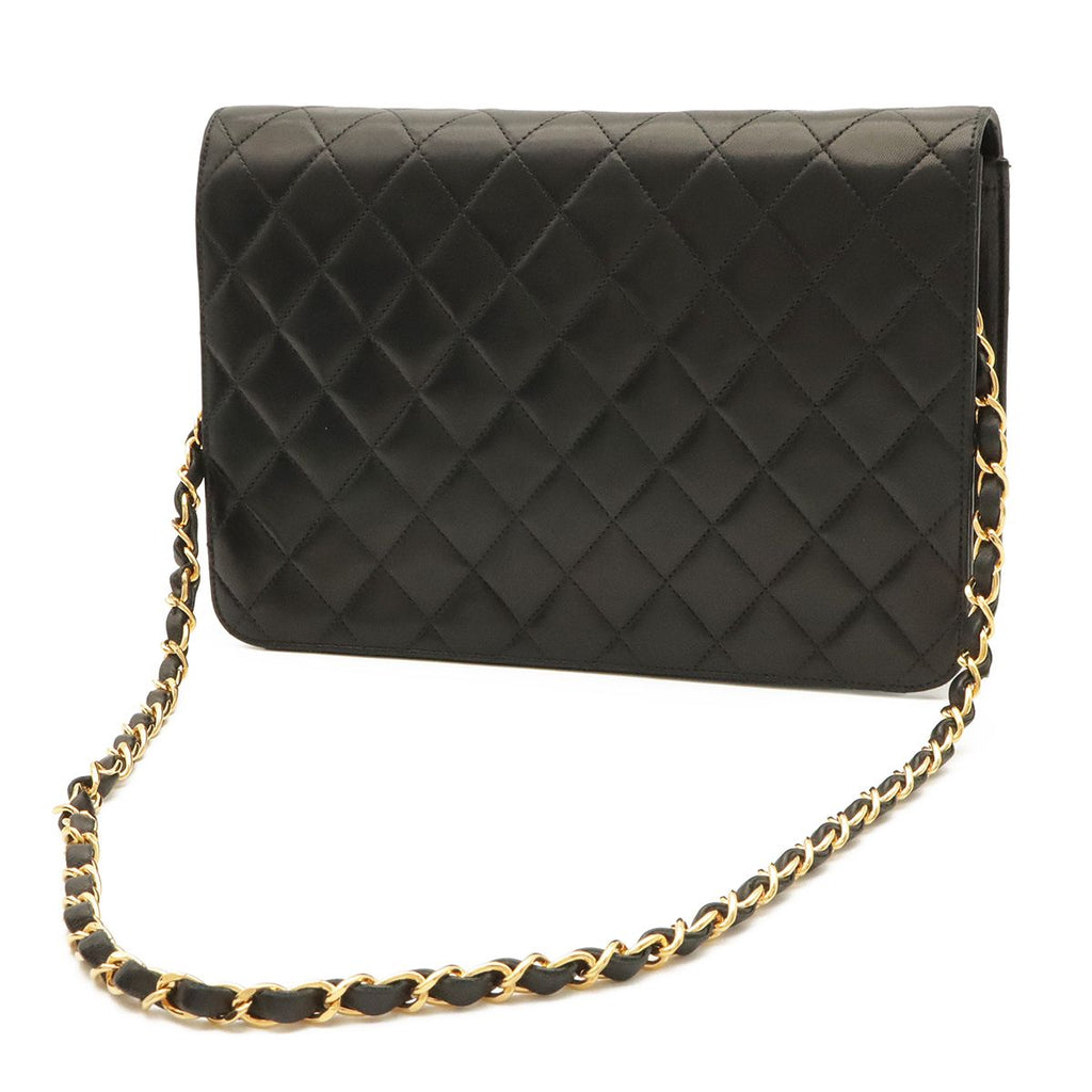 Chanel Quilted CC Logo Chain Shoulder Bag Lambskin Leather Black Gold — view 2