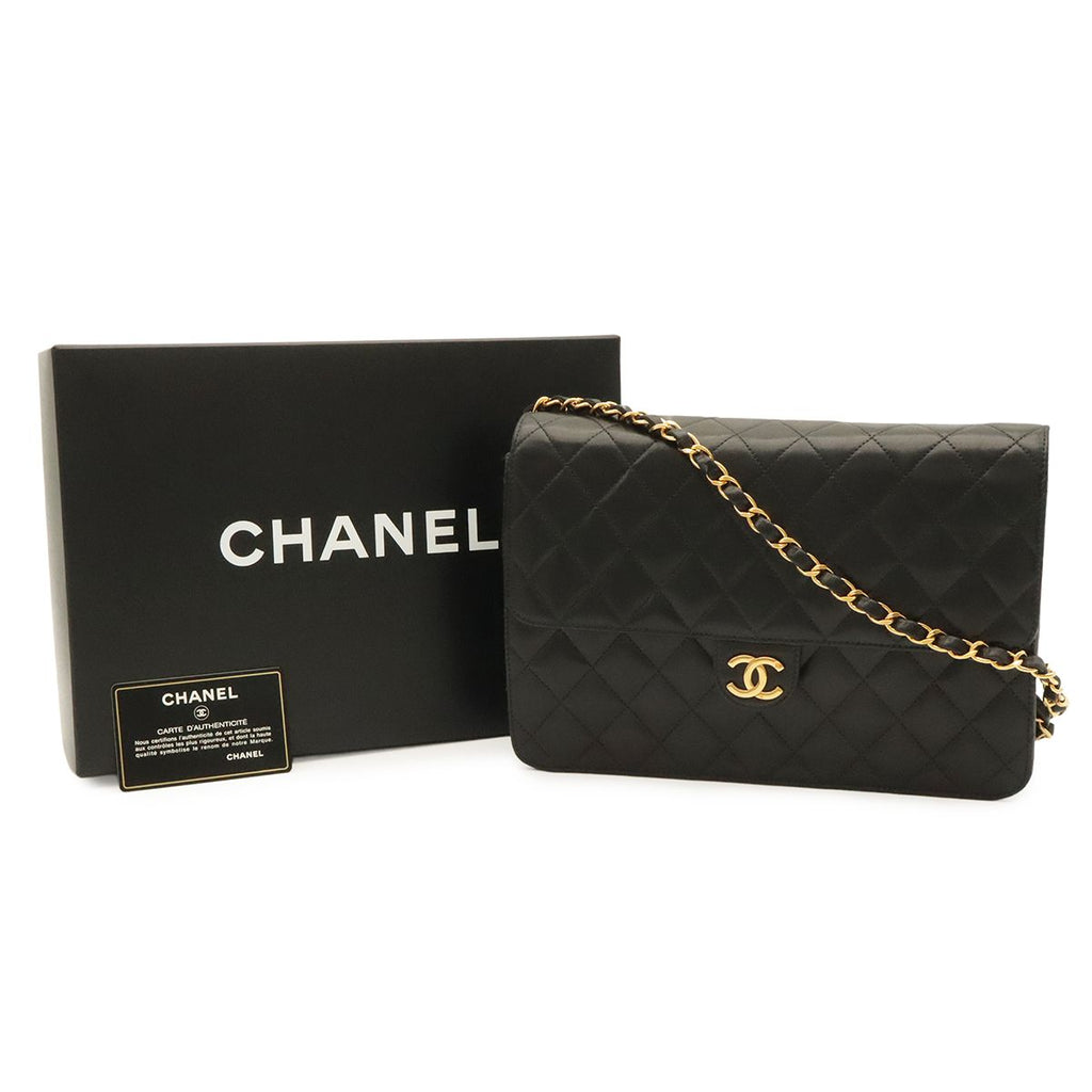 Chanel Quilted CC Logo Chain Shoulder Bag Lambskin Leather Black Gold — view 9