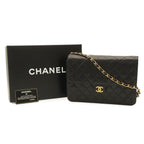 Chanel Quilted CC Logo Chain Shoulder Bag Lambskin Leather Black Gold — view 9