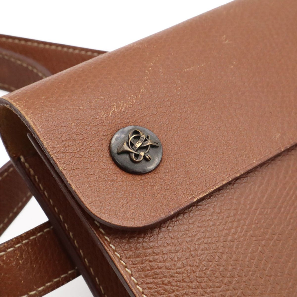 Hermes Pochette Green Waist Pouch Bag 2-Way Clutch Leather Brown — view 5