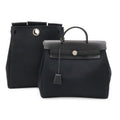 Hermes Herbag a Dos PM Backpack 2-Way Handbag Toile Officier Leather Black
