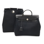 Hermes Herbag a Dos PM Backpack 2-Way Handbag Toile Officier Leather Black