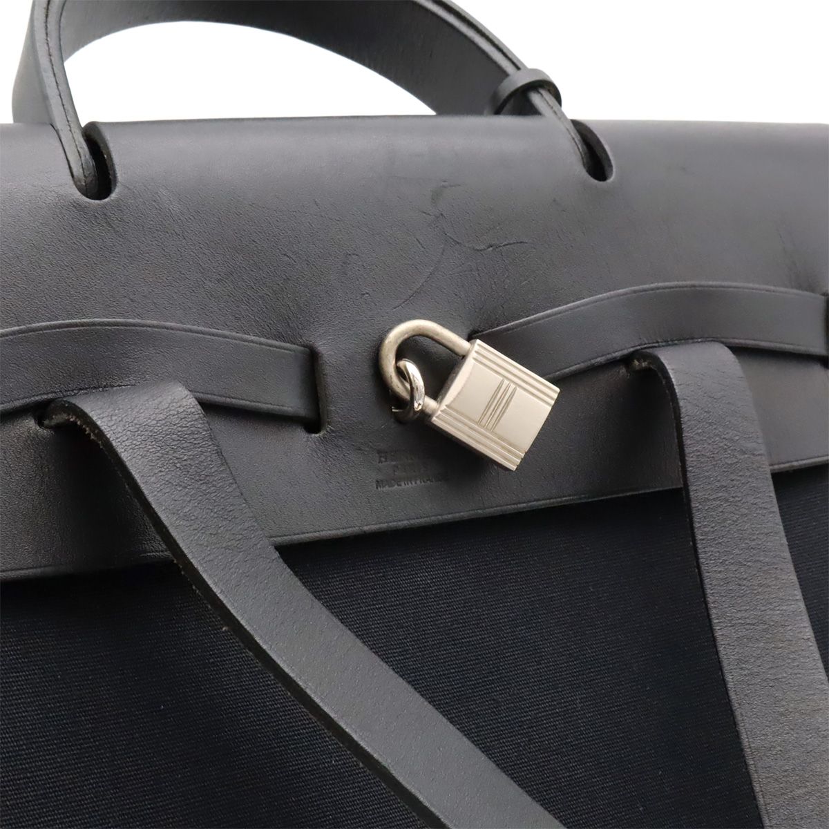 Hermes Herbag a Dos PM Backpack 2-Way Handbag Toile Officier Leather Black — view 6