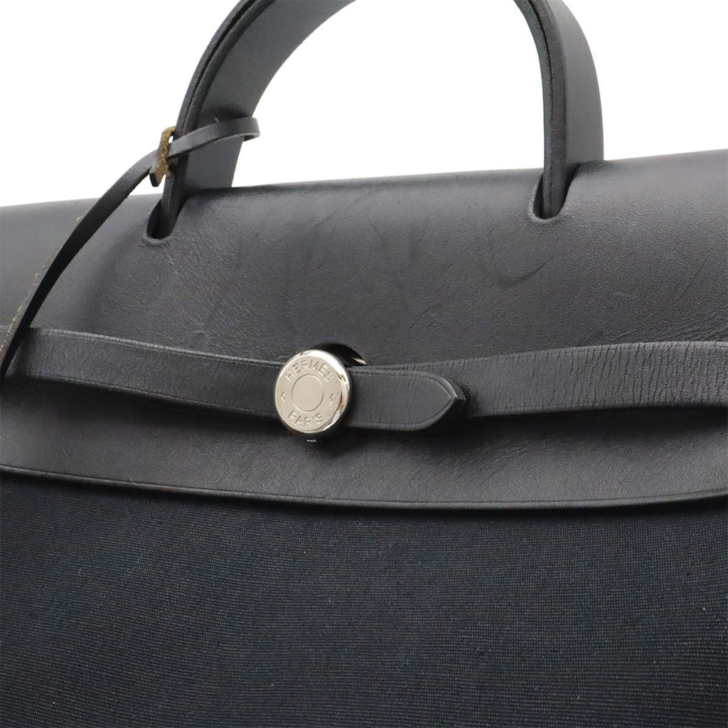 Hermes Herbag a Dos PM Backpack 2-Way Handbag Toile Officier Leather Black — view 7