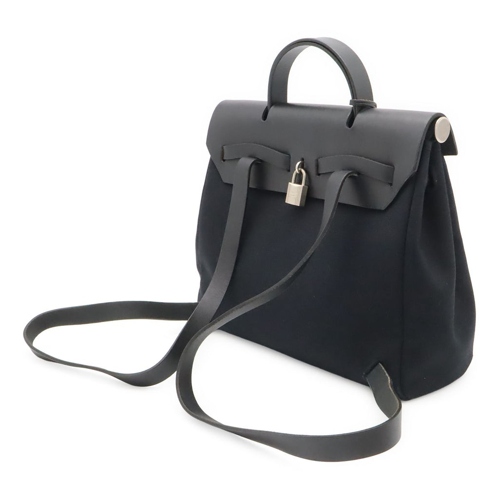 Hermes Herbag a Dos PM Backpack 2-Way Handbag Toile Officier Leather Black — view 2