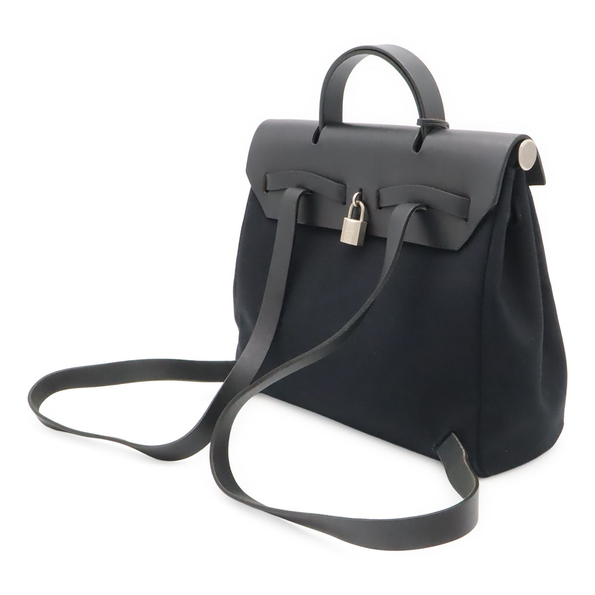 Hermes Herbag a Dos PM Backpack 2-Way Handbag Toile Officier Leather Black — view 2