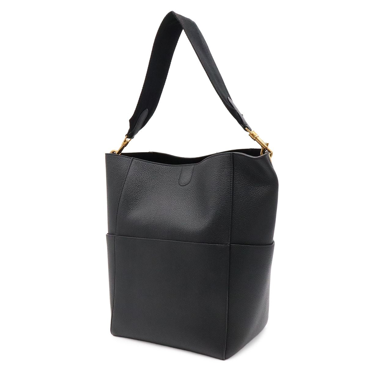 Celine Sangles Bucket Shoulder Bag Leather Black Gold — view 2
