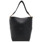 Celine Sangles Bucket Shoulder Bag Leather Black Gold