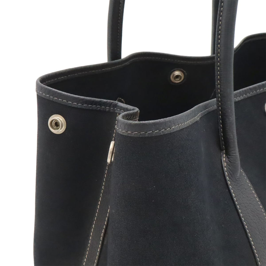 Hermes Garden Party PM Tote Shoulder Bag Toile Officier Leather Black — view 7