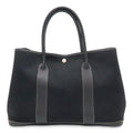 Hermes Garden Party PM Tote Shoulder Bag Toile Officier Leather Black